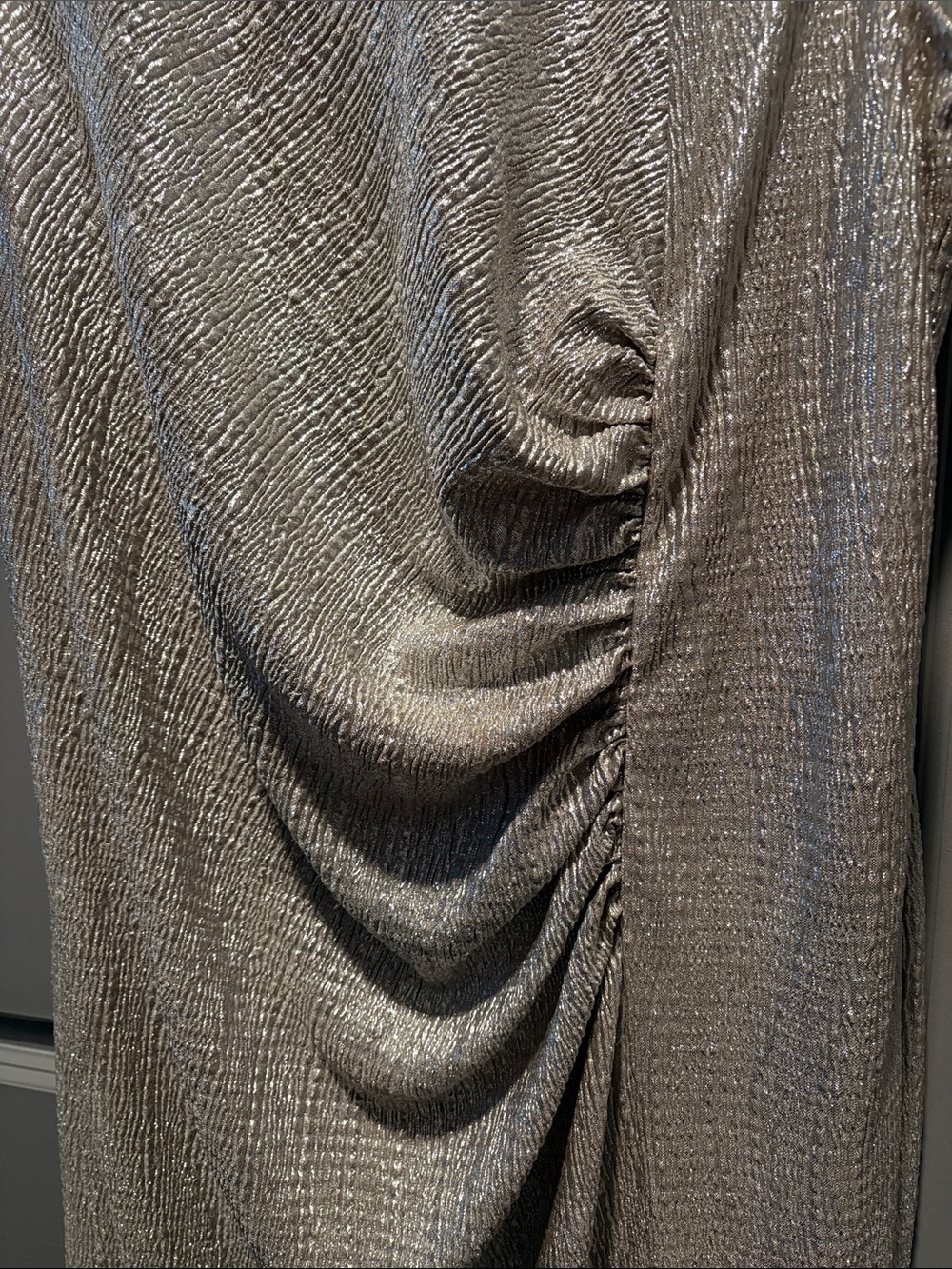 Calvin Klein Champagne Metallic Ruched Midi Dress 14W Cocktail Wedding Guest - Picture 3 of 9